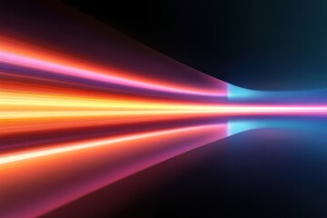 Abstract futuristic corridor with glowing horizontal light trails in red, orange, yellow, and blue hues creating a sense of depth and motion