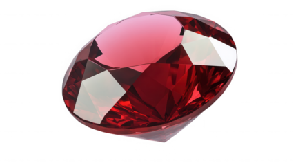 Isolated close up of a faceted red gemstone with reflections on  studio shot on transparent background