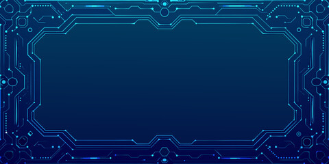 Futuristic technology frame with circuit board design on dark blue background