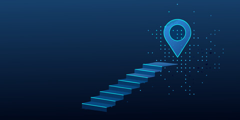 Stairs leading to location pin concept of success and destination