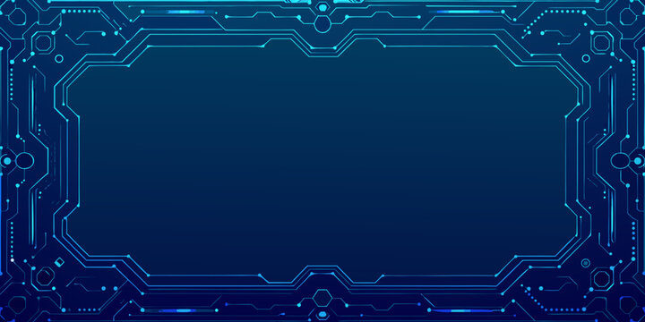 Futuristic technology frame with circuit board design on dark blue background