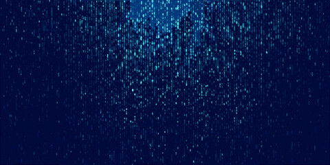 Abstract digital rain background with falling binary code in blue tones © Ankan