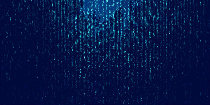 Abstract digital rain background with falling binary code in blue tones