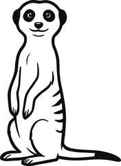 Meerkat Illustration – Isolated on Transparent Background Black and White Standing Animal Vector Drawing