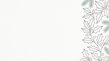 Obraz premium Minimalist hand drawn Christmas holly and pine branch border on white paper