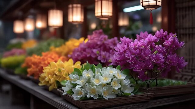 The prosperous scene of the flower market in the Tang Dynasty bazaar