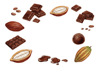 Watercolor and colored pencil style cocoa and chocolate illustrations
