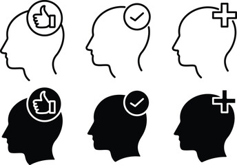 Human Head Positive Feedback Mental Health Approval Success Brain Development Idea Icon Vector Silhouette and Pictogram..eps