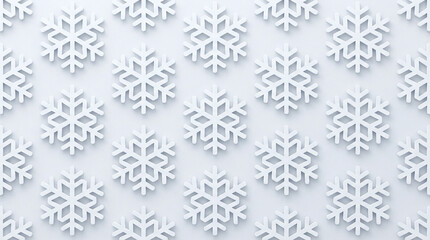 Seamless 3D white snowflake pattern on clean background for minimalist winter textures