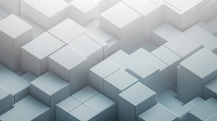 Abstract composition of white and light gray 3D geometric cubes arranged in a grid pattern with soft lighting and smooth surfaces