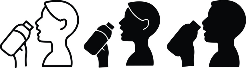 Person Drinking Water Hydration Thirst Quencher Sports Bottle Refreshment Healthy Lifestyle Icon Vector Silhouette and Pictogram..eps