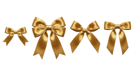 Gleaming golden satin bows arrayed against an isolated transparent setting creating an opulent and