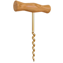 corkscrew with cork gold isolated 3d rendered illustration