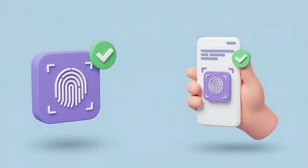 Fingerprint scanning technology on mobile phone with verification complete concept