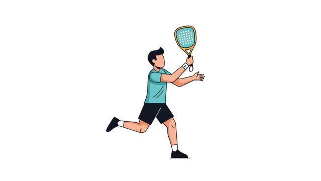 Illustration of a man playing squash with a racket in motion.