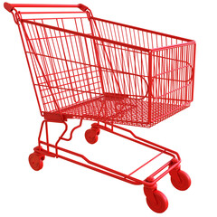 red shopping cart 3D render isolated illustration