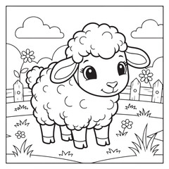 Obraz premium Adorable cartoon sheep ready for coloring fun, bringing joy and creativity to children's activities, perfect for educational materials and delightful designs.
