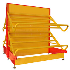 Double shelving store empty yellow 3D render isolated illustration