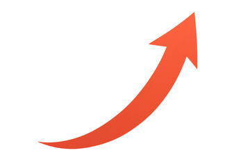 Red curved arrow showing upward growth, increase, progress, success, development, and improvement on transparent background