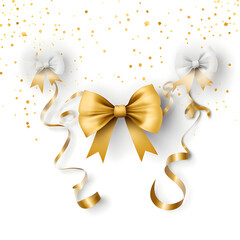 Golden 3d balloons confetti ribbon with anniversary and birthday festive on white Background
Golden 3d balloons confetti ribbon with anniversary and birthday festive on white Background
