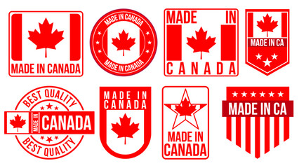Made in Canada Labels, Badges, Emblems & Logos Set – Canada Flag Vector Illustration Collection