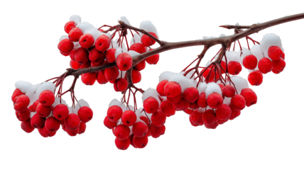 Snowy Red Berries on a Branch Isolated on White