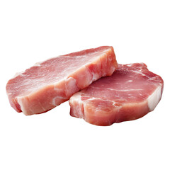 Two raw pork chops with visible fat and marbling on black background meat, Png On White Background, Isolated on Transparent Background, Cut Out