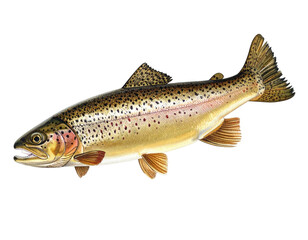 Digitally rendered illustration showcasing a vibrant rainbow trout in side profile against a stark black background