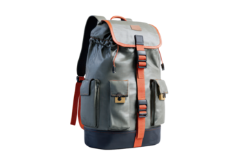 Olive green backpack with orange accents and black base on black image, Png On White Background, Isolated on Transparent Background, Cut Out