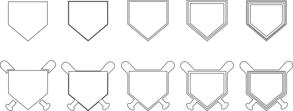 Baseball Home Plate Icon set Vector represents the classic symbol of baseball gameplay, competition, sports strategy in a clean, minimal, and modern outline design capturing its importance in scoring.