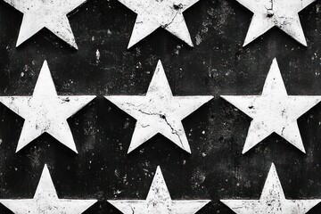close-up of white stars on a textured black background showing a pattern with vintage rough paint and scratches