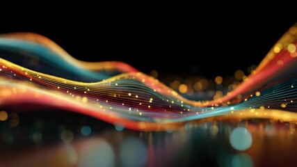 Abstract digital wave representing data flow, network, and technology concepts on black background - Powered by Adobe