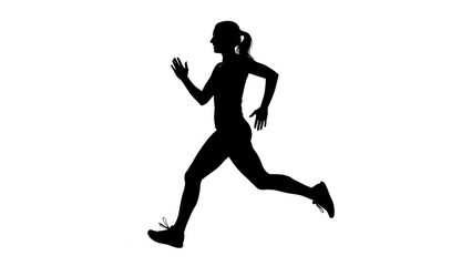 Silhouette of determined female runner sprinting in a high-energy motion pose