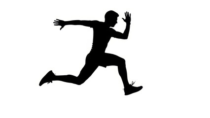 Silhouette of athlete running or jumping in dynamic pose on a white background