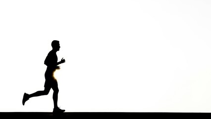 Silhouette of a determined athlete running against a bright white background capturing strength