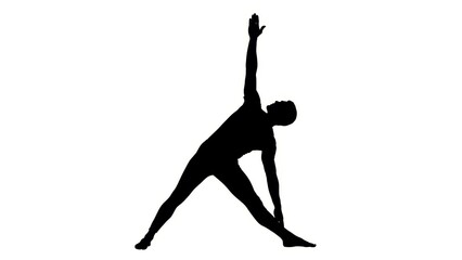 Silhouette of a man performing triangle pose yoga asana, showing balance and flexibility perfect