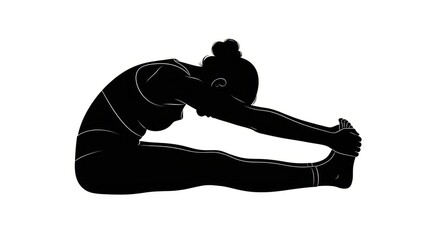 Silhouette illustration of a woman performing seated forward bend yoga pose for wellness