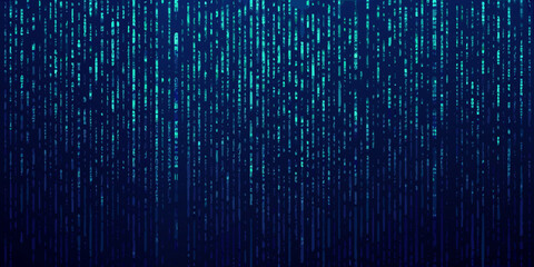 Abstract digital rain background with falling characters and blue gradient