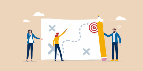 Business team planning strategy to reach target goal together