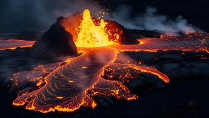 Lava Splatter Pool Illuminating Volcanic Sand