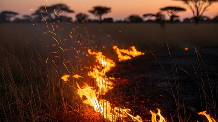 Burning Savanna Grasses in Slow Motion Glow