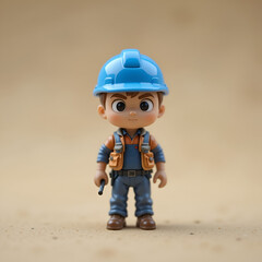 Tiny Boy Construction Worker With Blue Helmet