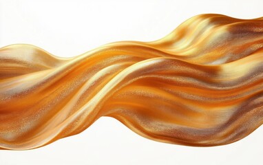 Smooth flowing golden fabric with shimmering texture suspended in the air, creating elegant waves and a sense of movement and fluidity