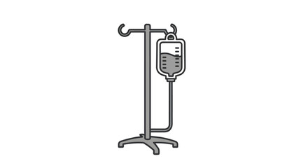 Medical IV Drip Stand with Fluid Bag and Tubing.