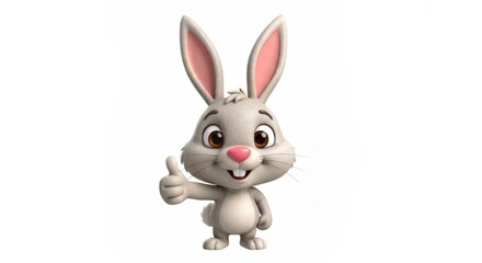 Obraz premium Cute cartoon rabbit character giving a thumbs up with a friendly smile and large ears