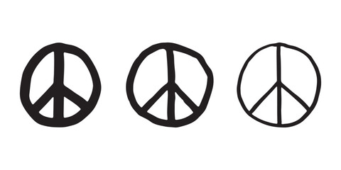 Set of hand drawn peace sign No war symbol Hippie clipart in doodle style Single element for print, web, design, decor