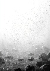 Obraz premium underwater volcanic landscape with rising bubbles and rocky terrain enveloped in mist