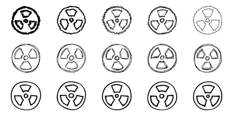 Set of hand drawn radiation sign Nuclear radiation hazard symbol Radioactive danger warning doodle Radioactive waste Single element for print, web, design, decor