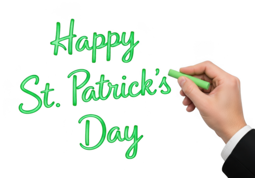 Hand writing happy st patricks day message in green chalk on transparent background isolated on transparent background - Powered by Adobe