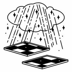 Magical rain falling on checkerboard platforms